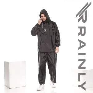 RAINLY Jas Hujan Model Hodie Tanpa Ziper Pria Dan Wanita Bahan Pvc Import Waterproof Hitam